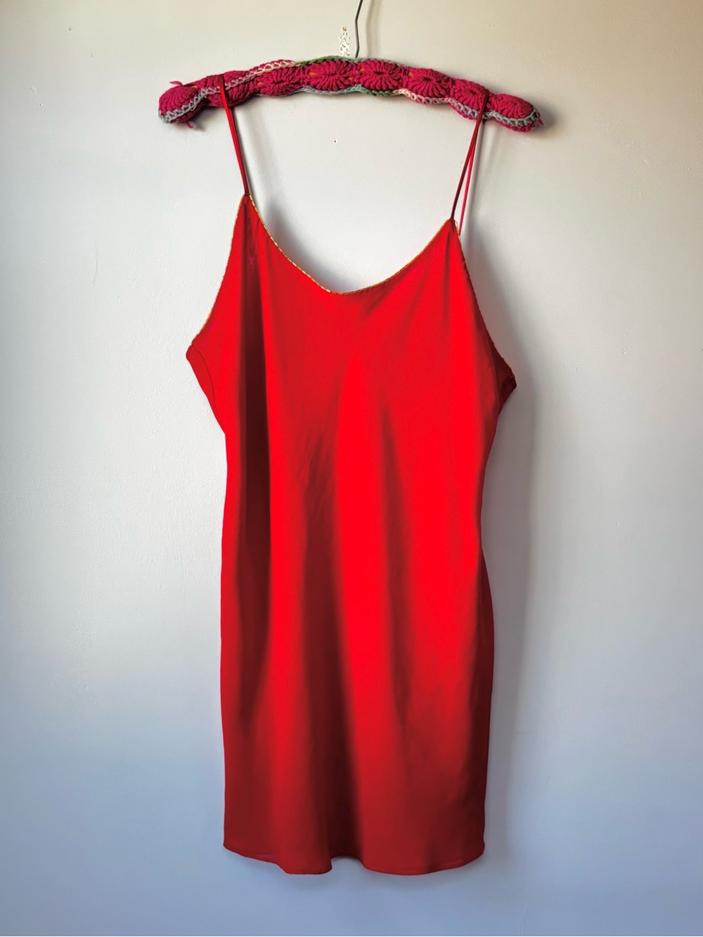 Red Slip Dress with Beaded Trim